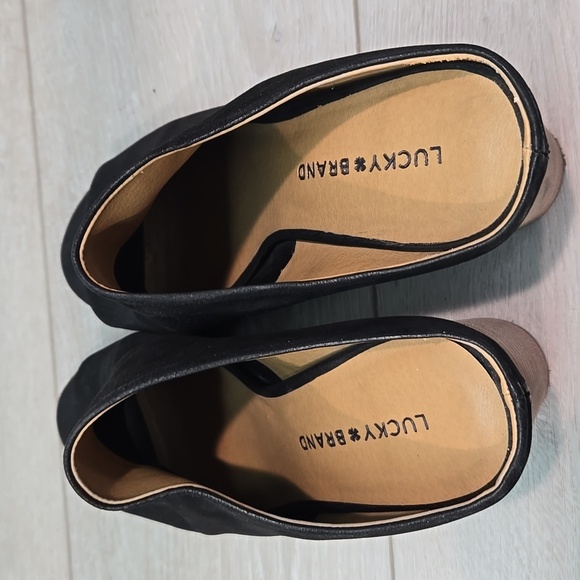 Lucky Brand Women Organza Black Suede Open Toe Mules Heels Sz 9M - Picture 13 of 13